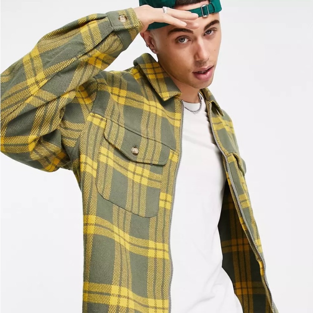 ASOS Design plaid jacket yellow and gray size 3X 100% Cotton